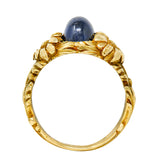 Art Nouveau No Heat Sapphire 18 Karat Gold Flower Ring AGLRing - Wilson's Estate Jewelry