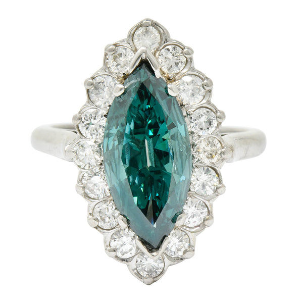 Vintage 2.60 CTW Fancy Green Diamond & White Diamond Halo Platinum Cluster RingRing - Wilson's Estate Jewelry