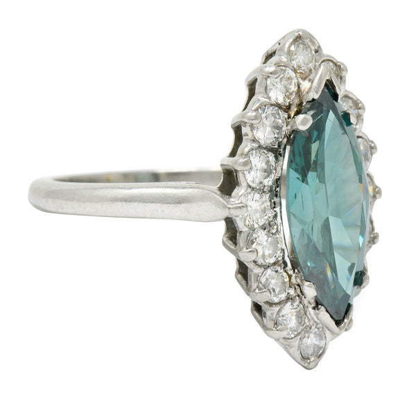 Vintage 2.60 CTW Fancy Green Diamond & White Diamond Halo Platinum Cluster RingRing - Wilson's Estate Jewelry