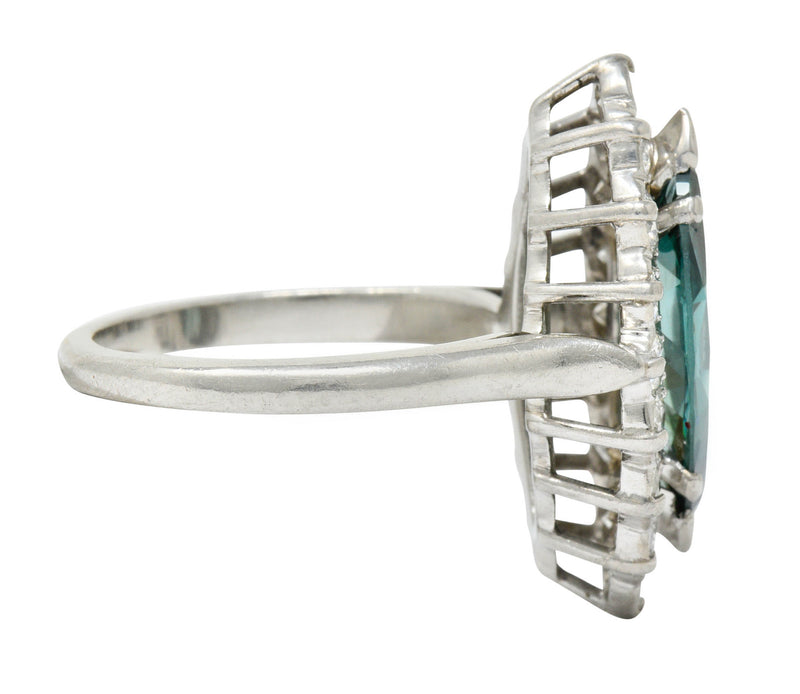 Vintage 2.60 CTW Fancy Green Diamond & White Diamond Halo Platinum Cluster RingRing - Wilson's Estate Jewelry