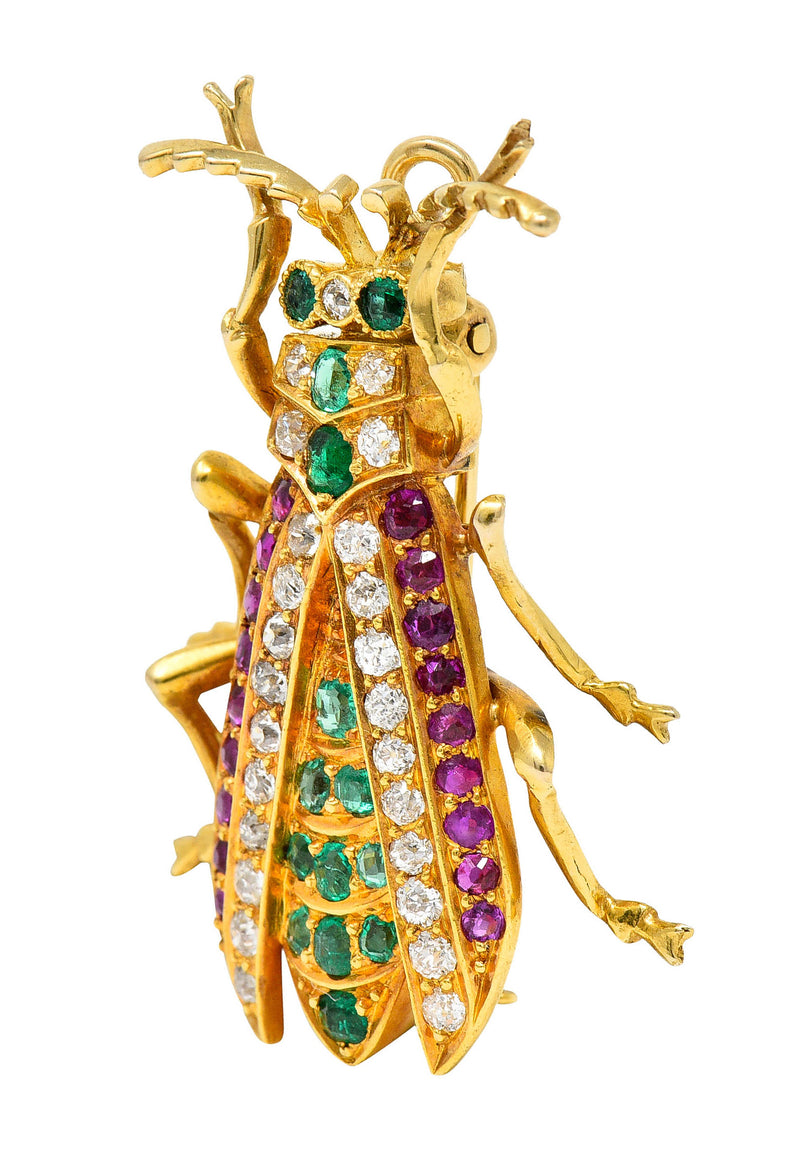 Victorian Emerald Ruby Diamond 18 Karat Gold Beetle Pendant BroochBrooch - Wilson's Estate Jewelry