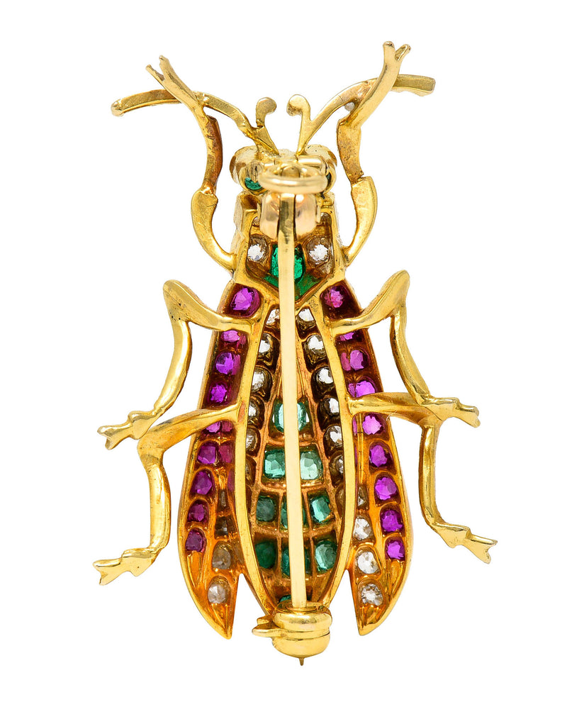 Victorian Emerald Ruby Diamond 18 Karat Gold Beetle Pendant BroochBrooch - Wilson's Estate Jewelry
