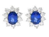 Contemporary 3.20 CTW Sapphire Diamond 18 Karat White Gold Cluster Stud Earrings Wilson's Estate Jewelry