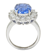 9.63 CTW No Heat Ceylon Sapphire Diamond Platinum Cluster Ring GIARing - Wilson's Estate Jewelry