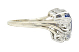 Retro 4.72 CTW No Heat Ceylon Sapphire Diamond 14 Karat White Gold Bypass Cluster Ring GIARing - Wilson's Estate Jewelry
