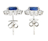 Contemporary 3.20 CTW Sapphire Diamond 18 Karat White Gold Cluster Stud Earrings Wilson's Estate Jewelry