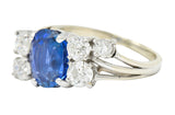 Retro 4.72 CTW No Heat Ceylon Sapphire Diamond 14 Karat White Gold Bypass Cluster Ring GIARing - Wilson's Estate Jewelry