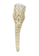 1920's Art Deco 0.48 CTW Diamond 18 Karat White Gold Foliate Engagement RingRing - Wilson's Estate Jewelry