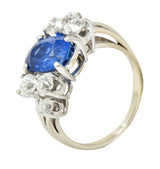 Retro 4.72 CTW No Heat Ceylon Sapphire Diamond 14 Karat White Gold Bypass Cluster Ring GIARing - Wilson's Estate Jewelry