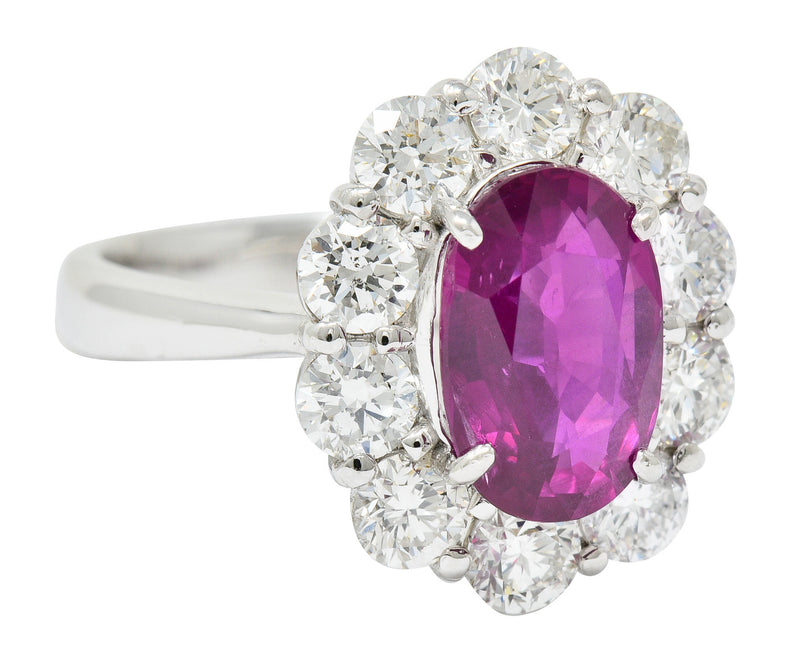 Contemporary 4.66 CTW No Heat Ruby Diamond Platinum Cluster Ring GIARing - Wilson's Estate Jewelry