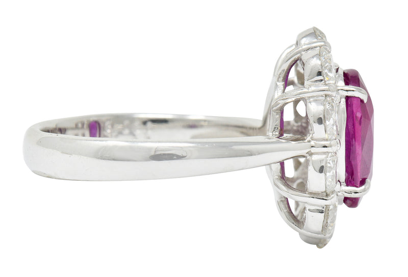 Contemporary 4.66 CTW No Heat Ruby Diamond Platinum Cluster Ring GIARing - Wilson's Estate Jewelry