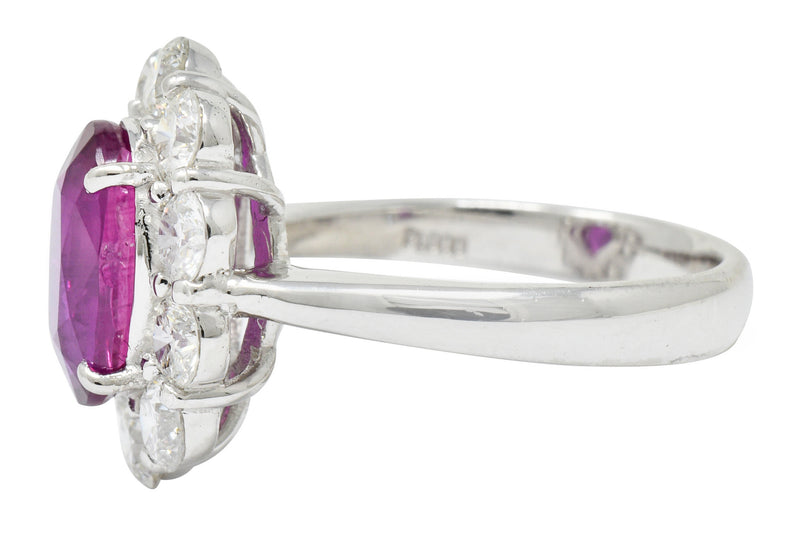 Contemporary 4.66 CTW No Heat Ruby Diamond Platinum Cluster Ring GIARing - Wilson's Estate Jewelry