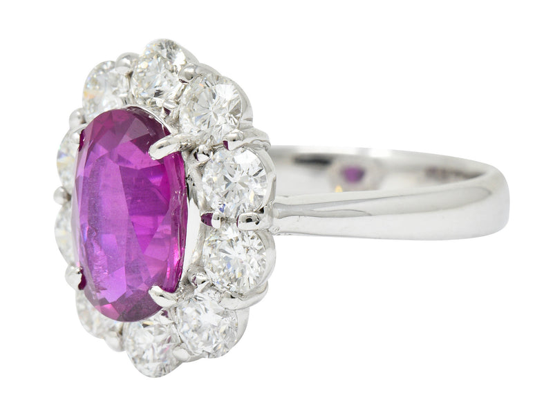Contemporary 4.66 CTW No Heat Ruby Diamond Platinum Cluster Ring GIARing - Wilson's Estate Jewelry