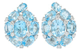 Vintage Blue Topaz Diamond 18 Karat White Gold Cluster EarringsEarrings - Wilson's Estate Jewelry