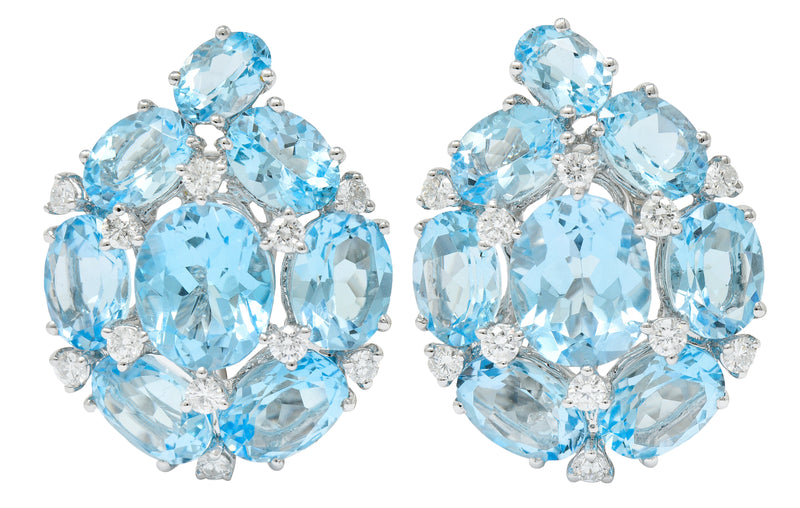 Vintage Blue Topaz Diamond 18 Karat White Gold Cluster EarringsEarrings - Wilson's Estate Jewelry