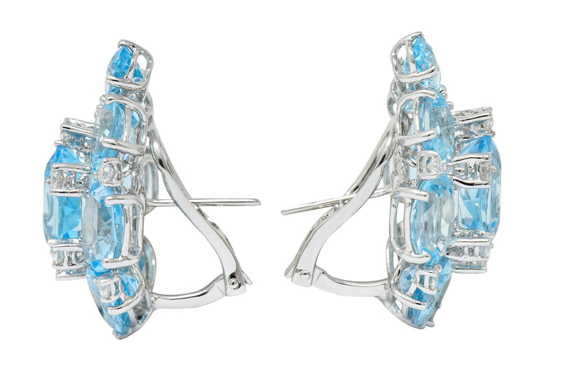 Vintage Blue Topaz Diamond 18 Karat White Gold Cluster EarringsEarrings - Wilson's Estate Jewelry
