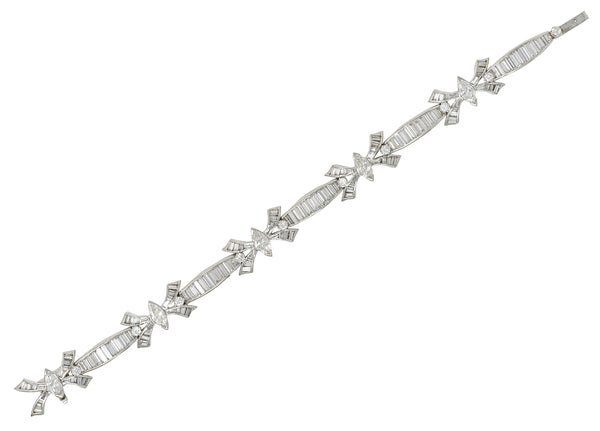 Mid-Century 10.80  CTW Marquise Cut Diamond Platinum Ribbon Vintage Line Bracelet Wilson's Estate Jewelry