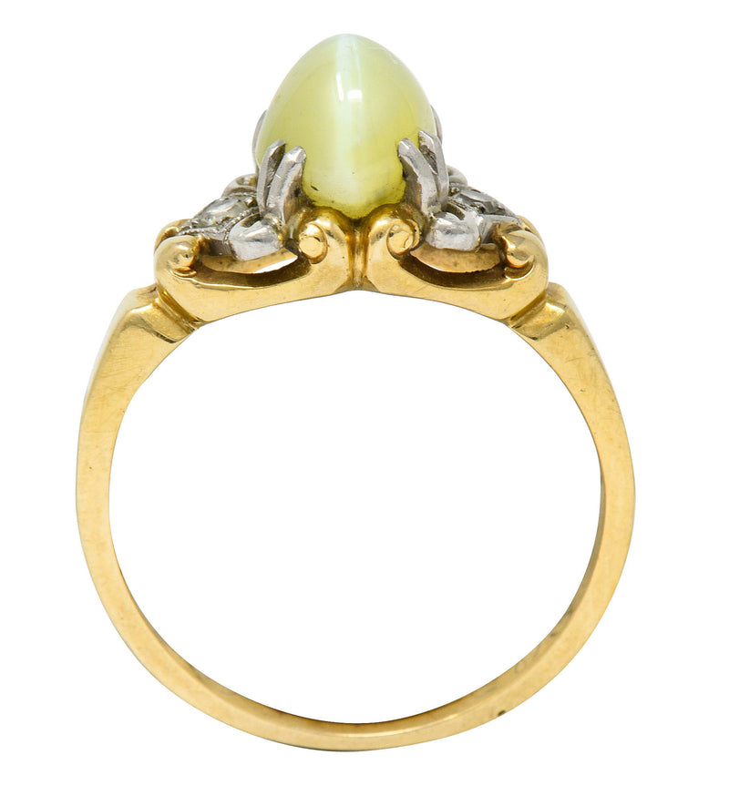 Edwardian Cat's Eye Chrysoberyl Diamond Platinum-Topped 14 Karat Gold RingRing - Wilson's Estate Jewelry