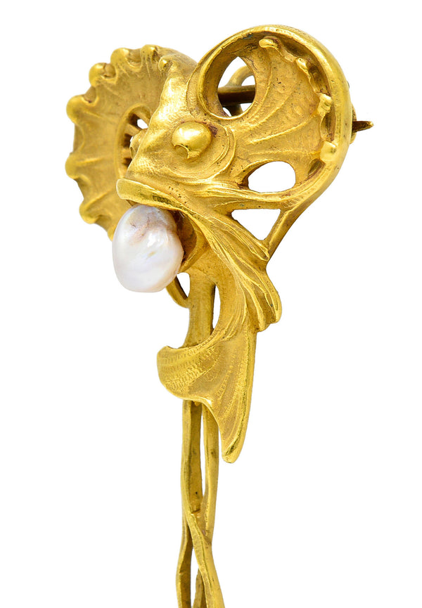 Art Nouveau Pearl 18 Karat Gold Sea Serpent Pendant BroochBrooch - Wilson's Estate Jewelry