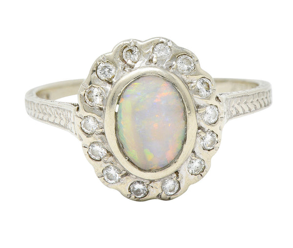 Art Deco Dreicer & Co. Opal Diamond 14 Karat White Gold Cluster RingRing - Wilson's Estate Jewelry