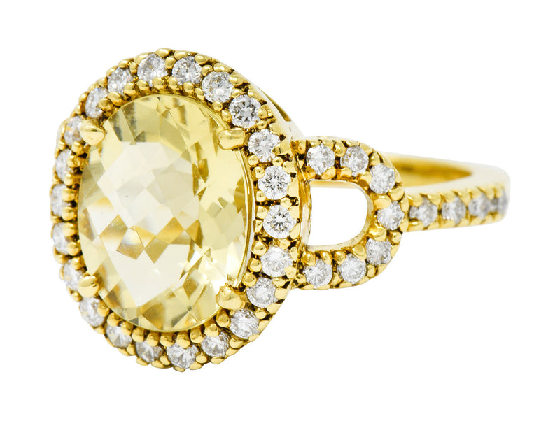 Green Beryl Diamond Halo 18 Karat Gold Statement RingRing - Wilson's Estate Jewelry