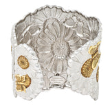 Buccellati Contemporary Italian Sterling Silver 22 Karat Gold Vermeil Butterfly Daisy Blossoms Cuff Bracelet Wilson's Estate Jewelry