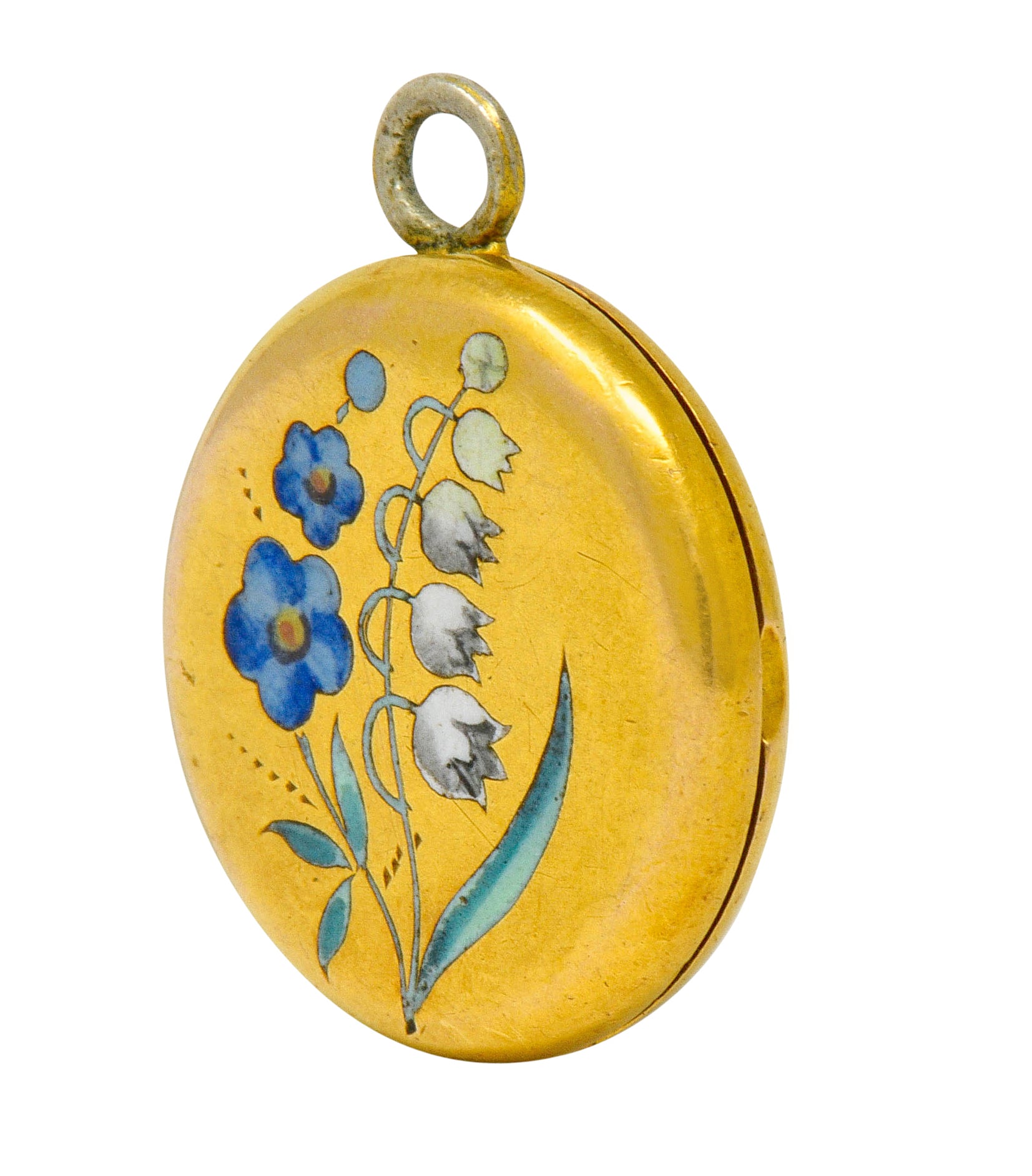 1894 Victorian Enamel 14 Karat Gold Floral Locket Pendant - Wilson's Estate Jewelry