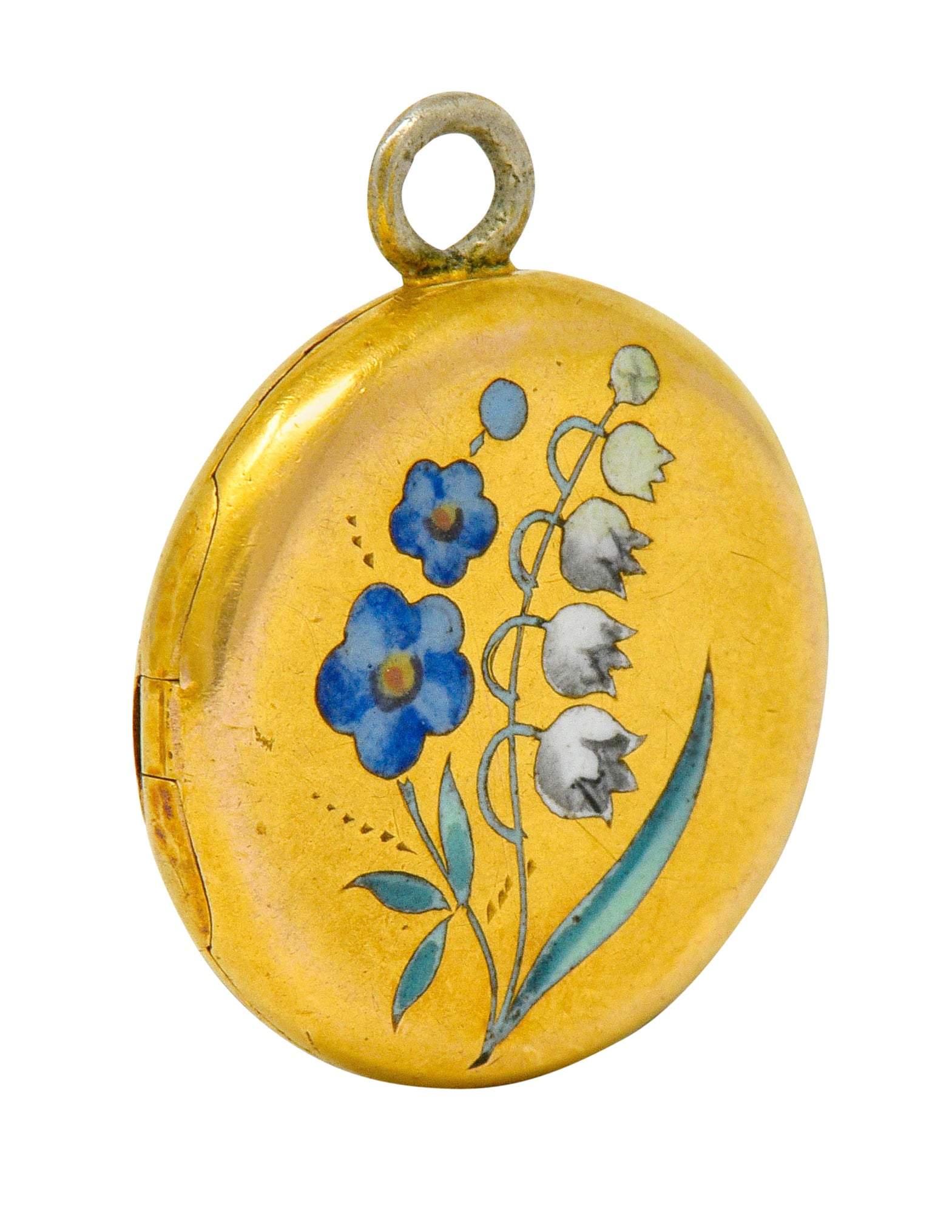 1894 Victorian Enamel 14 Karat Gold Floral Locket Pendant - Wilson's Estate Jewelry