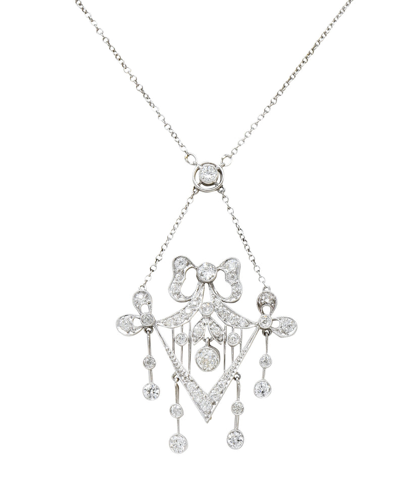 Belle Epoque Diamond Platinum Ribboned Bow Station Necklace Wilson's Estate Jewelry