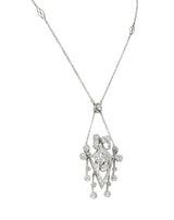 Belle Epoque Diamond Platinum Ribboned Bow Station Necklace Wilson's Estate Jewelry