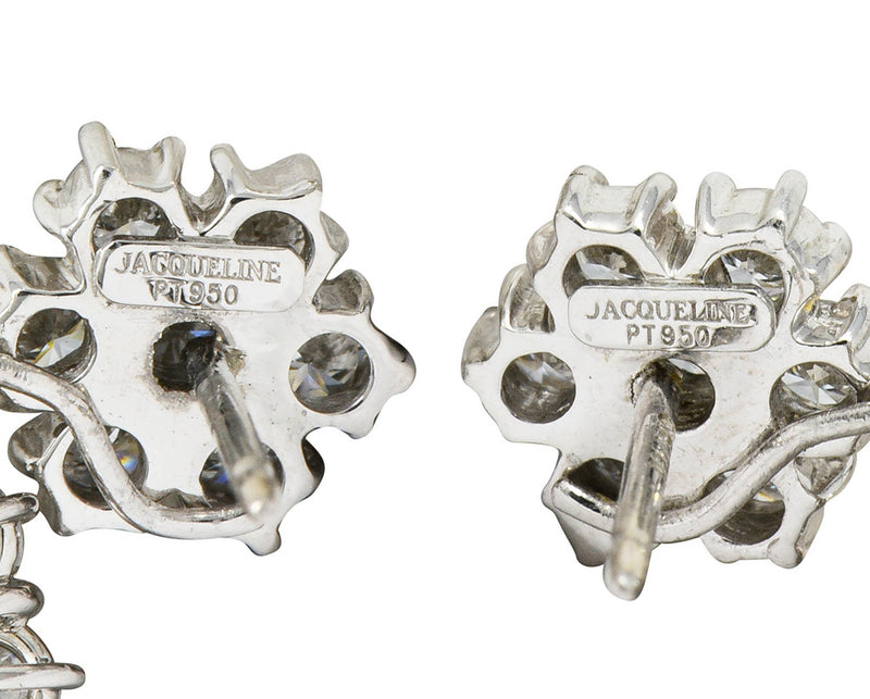 Contemporary 7.13 CTW Sapphire Diamond Platinum Cluster Drop EarringsEarrings - Wilson's Estate Jewelry