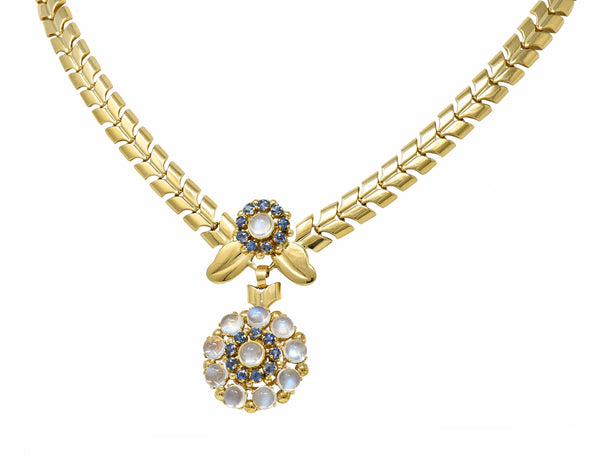 Tiffany & Co. Retro Moonstone Sapphire 14 Karat Gold Floral Cluster NecklaceNecklace - Wilson's Estate Jewelry