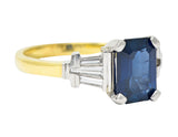 1950's Mid-Century 3.45 CTW Sapphire Diamond Platinum 18 Karat Yellow Gold Ring Wilson's Estate Jewelry