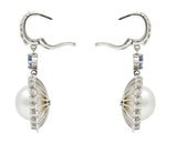 Contemporary South Sea Pearl 2.20 CTW Sapphire Diamond 18 Karat White Gold EarringsEarrings - Wilson's Estate Jewelry