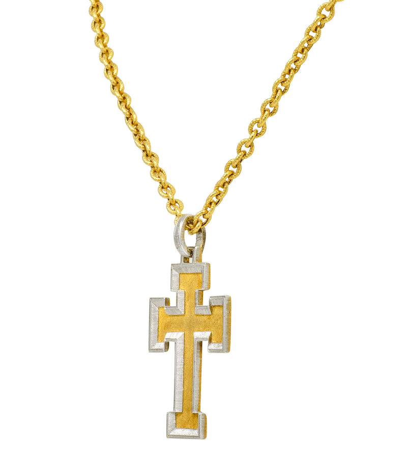 Buccellati Vintage Italian Platinum 18 Karat Gold Cross Pendant NecklaceNecklace - Wilson's Estate Jewelry