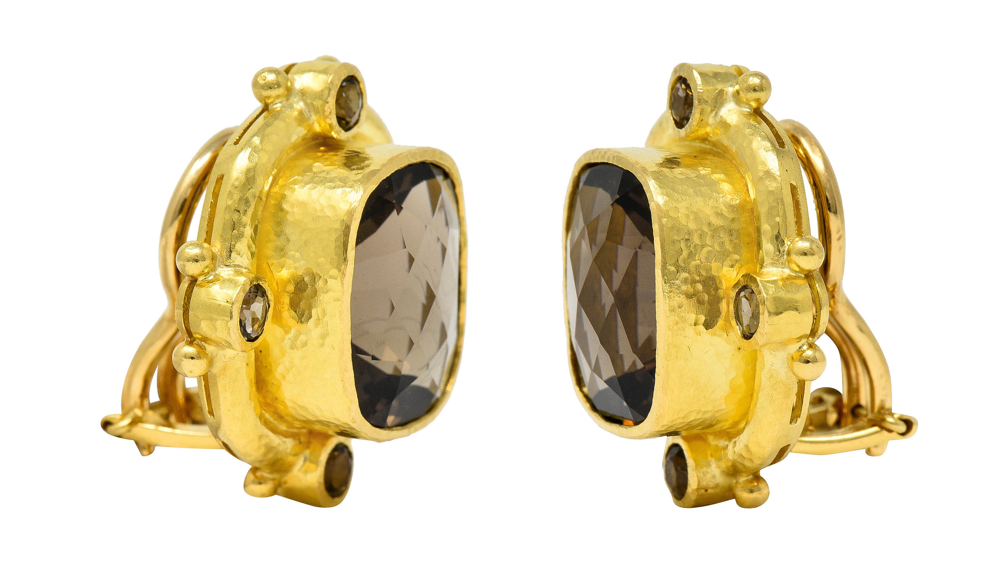 1990's Elizabeth Locke Smokey Quartz 18 Karat Yellow Hammered Gold EarringsEarrings - Wilson's Estate Jewelry