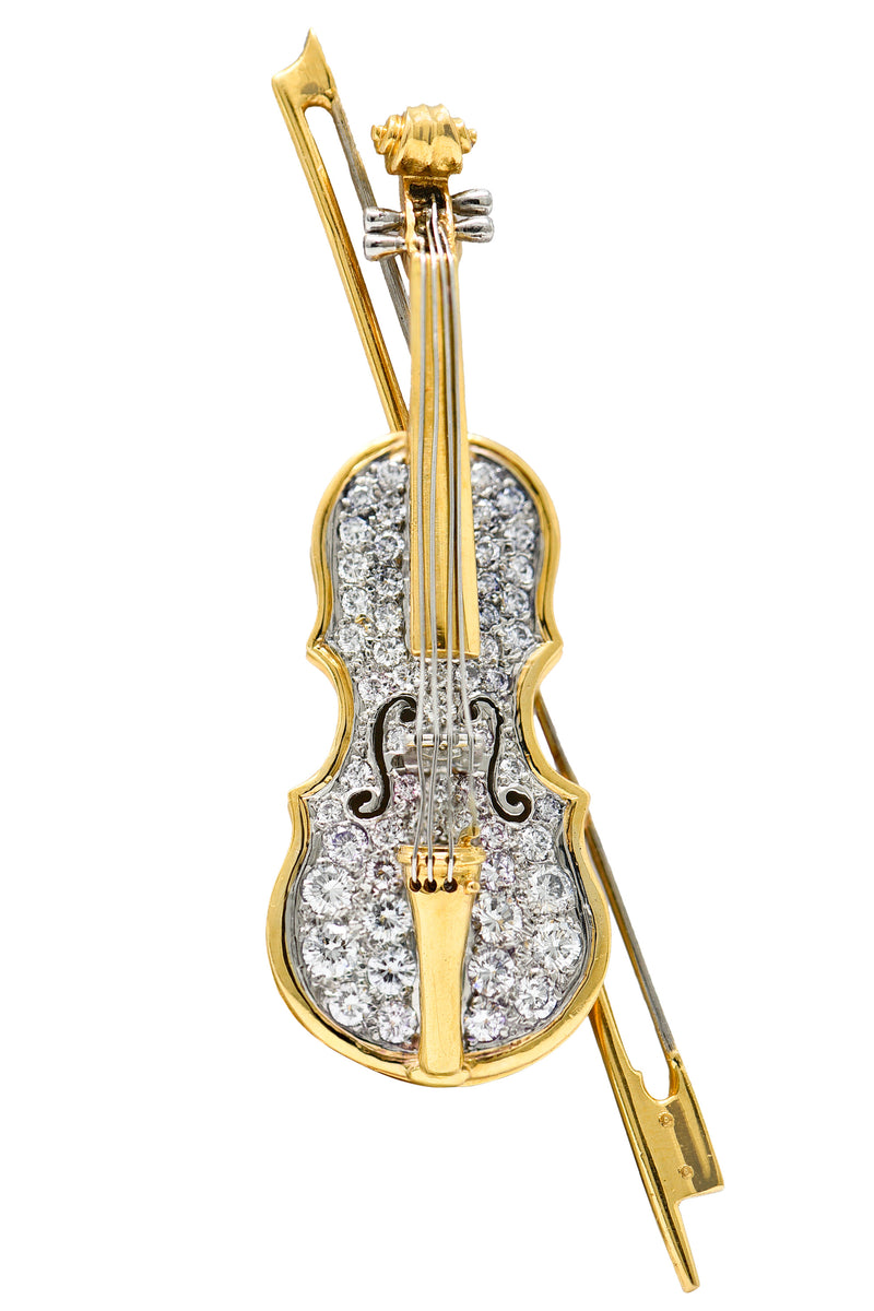 Oscar Heyman 2.00 CTW Diamond 18 Karat Gold Platinum Violin BroochBrooch - Wilson's Estate Jewelry