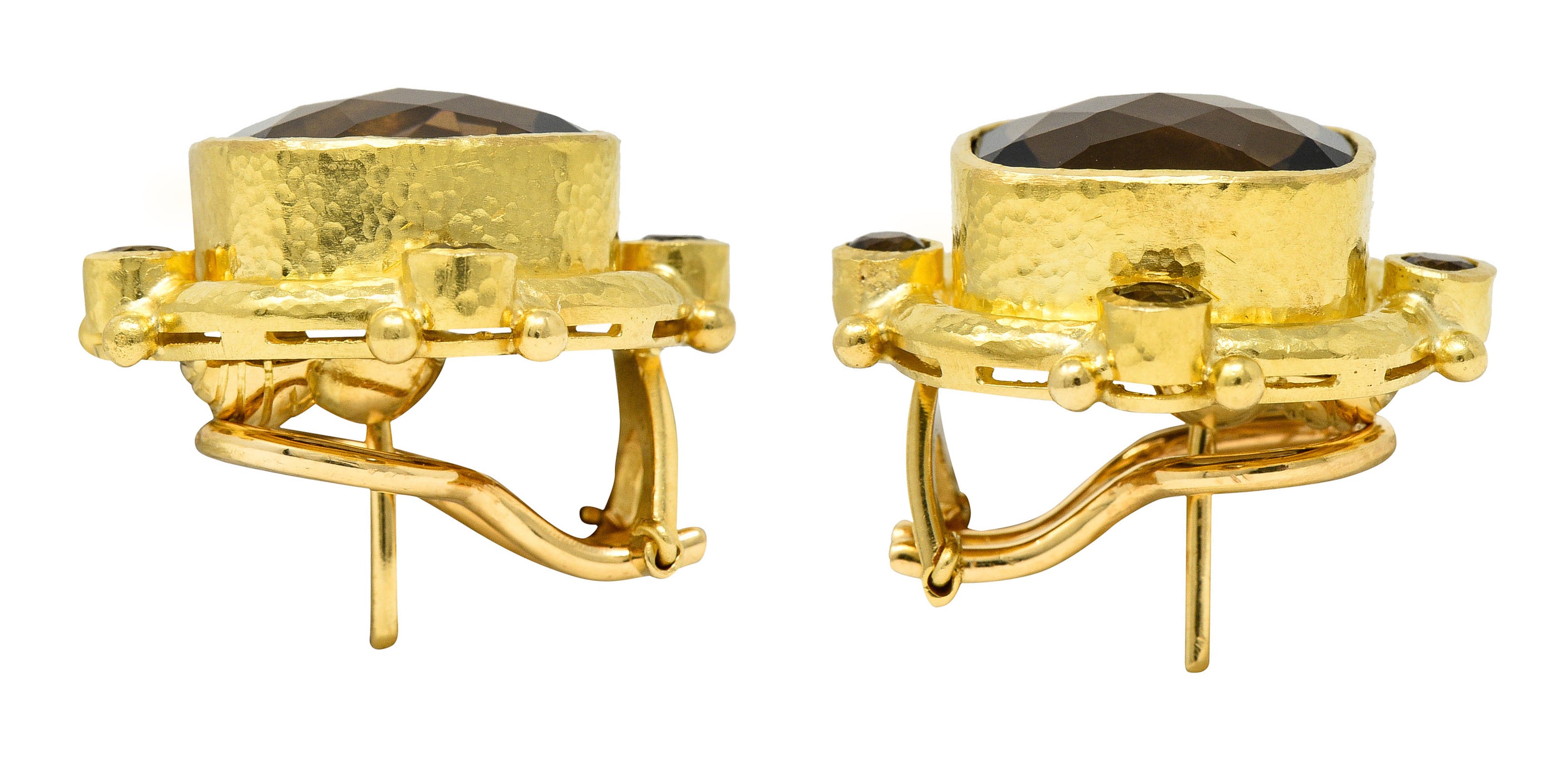 1990's Elizabeth Locke Smokey Quartz 18 Karat Yellow Hammered Gold EarringsEarrings - Wilson's Estate Jewelry