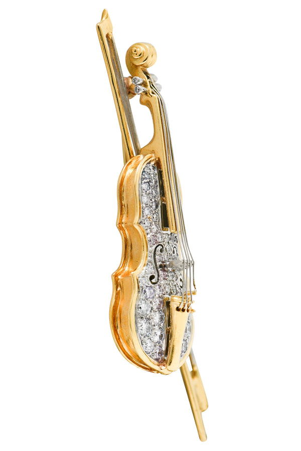 Oscar Heyman 2.00 CTW Diamond 18 Karat Gold Platinum Violin BroochBrooch - Wilson's Estate Jewelry