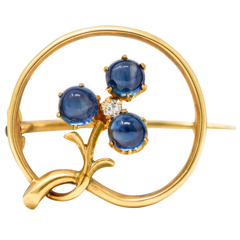 Victorian Sapphire Diamond 15 Karat Gold Circular Floral BroochBrooch - Wilson's Estate Jewelry