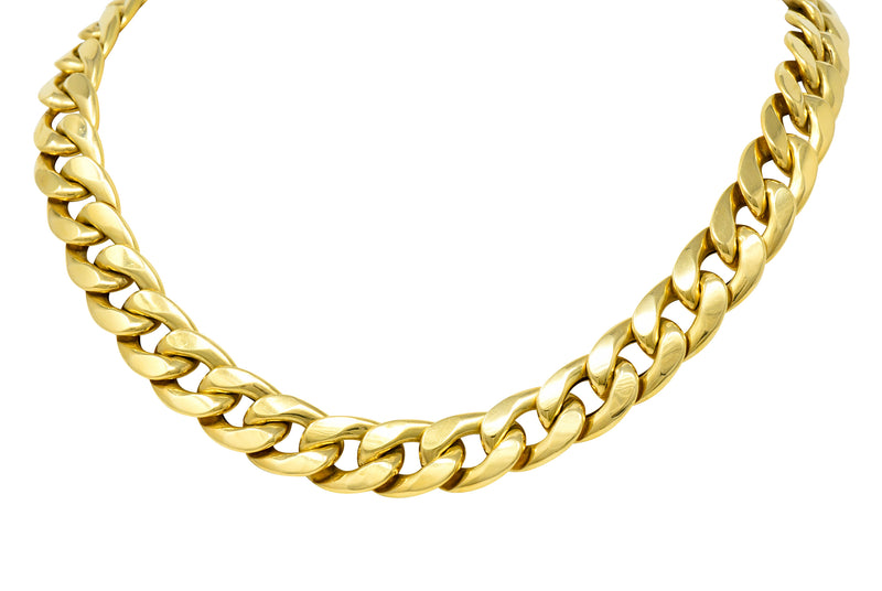 Vintage Tri-Colored 18 Karat Gold Curb Link Unisex Chain Necklace Wilson's Estate Jewelry