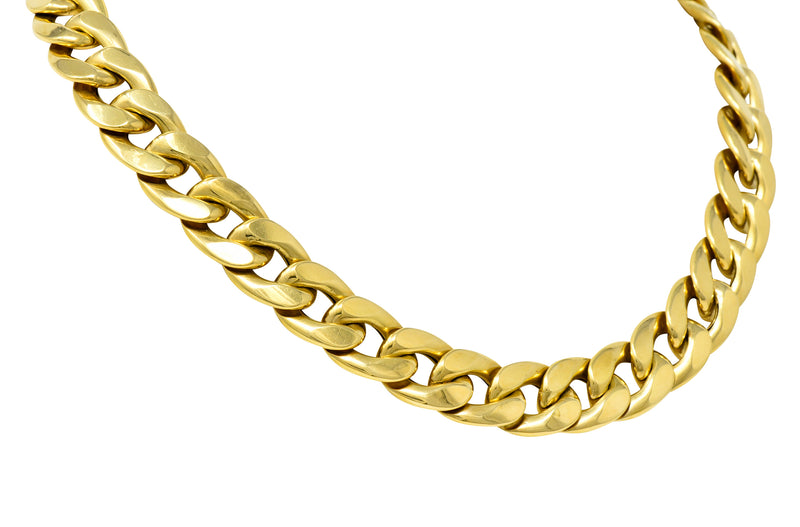 Vintage Tri-Colored 18 Karat Gold Curb Link Unisex Chain Necklace Wilson's Estate Jewelry