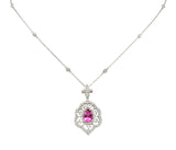 Pink Tourmaline Diamond 18 Karat White Gold Cluster Pendant NecklaceNecklace - Wilson's Estate Jewelry