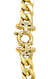 Vintage Tri-Colored 18 Karat Gold Curb Link Unisex Chain Necklace Wilson's Estate Jewelry