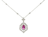 Pink Tourmaline Diamond 18 Karat White Gold Cluster Pendant NecklaceNecklace - Wilson's Estate Jewelry