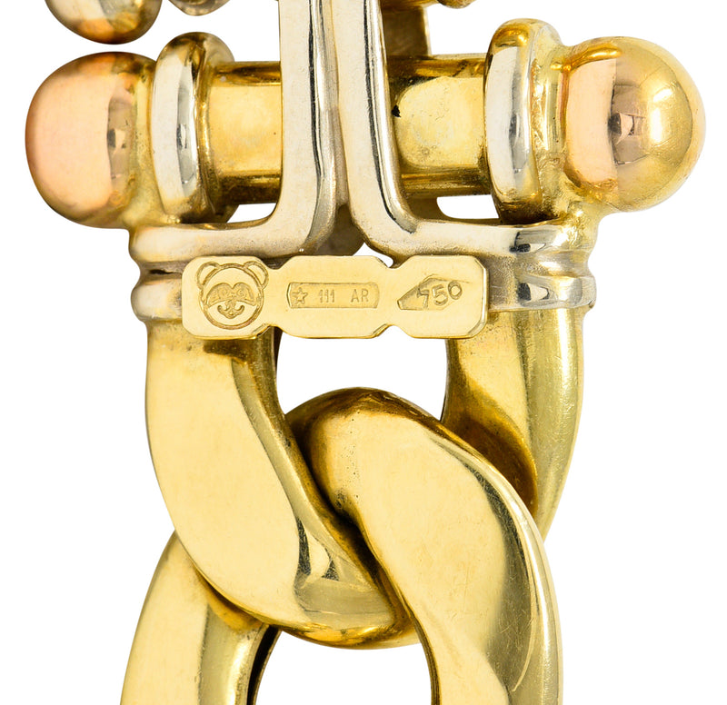 Vintage Tri-Colored 18 Karat Gold Curb Link Unisex Chain Necklace Wilson's Estate Jewelry