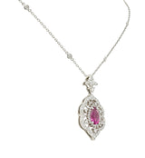 Pink Tourmaline Diamond 18 Karat White Gold Cluster Pendant NecklaceNecklace - Wilson's Estate Jewelry