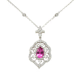 Pink Tourmaline Diamond 18 Karat White Gold Cluster Pendant NecklaceNecklace - Wilson's Estate Jewelry