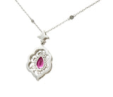 Pink Tourmaline Diamond 18 Karat White Gold Cluster Pendant NecklaceNecklace - Wilson's Estate Jewelry