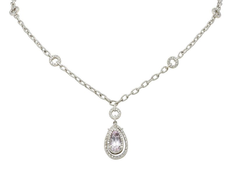 Kunzite 1.21 CTW Diamond 18 Karat White Gold Drop NecklaceNecklace - Wilson's Estate Jewelry